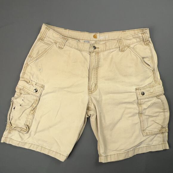 Carhartt Cargo Shorts Mens 40 Khaki Relaxed Fit Thrashed Utility Work Wear - Picture 2 of 12